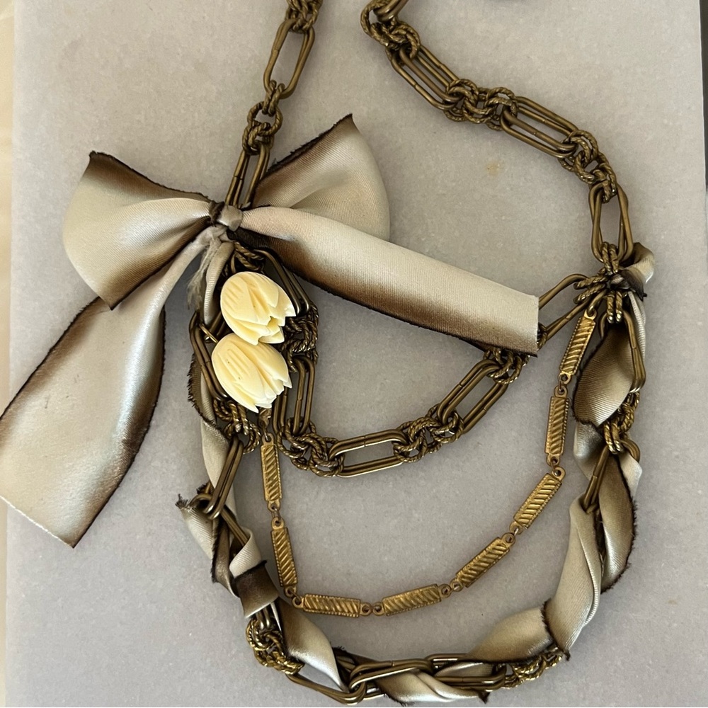 Loft Gold Tone Ribbon and Flower Necklace - Picture 9 of 12